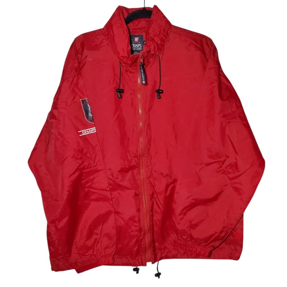 Chaps Ralph Lauren Golf Jacket Men's M Red Nylon Ripstop Hidden-Hood Packable
